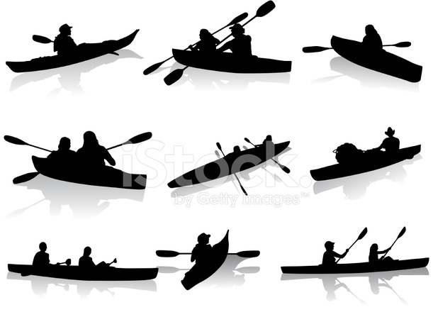 611x440 Kayaking Silhouettes Stock Vector