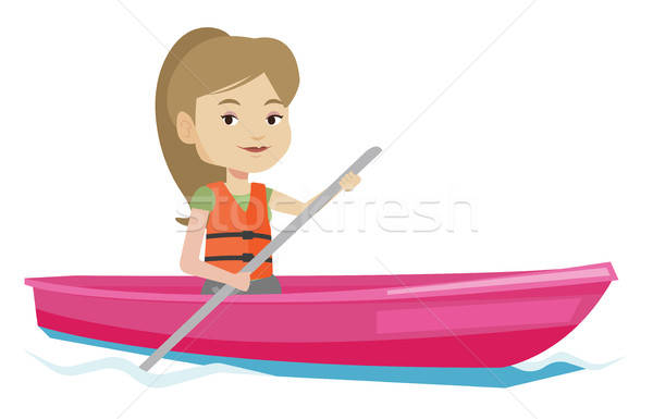 600x385 Woman Riding In Kayak Vector Illustration Vector Illustration