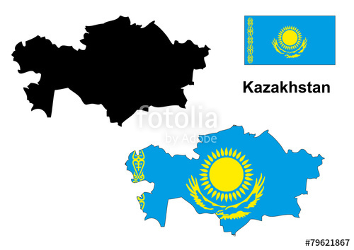500x354 Kazakhstan Map And Flag Vector, Kazakhstan Map, Kazakhstan Flag