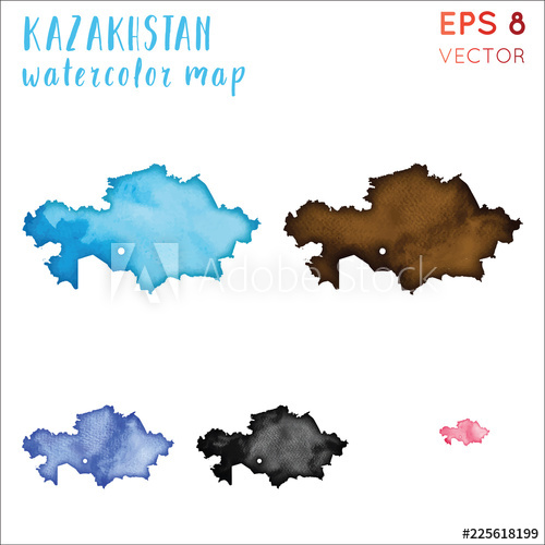 500x500 Kazakhstan Watercolor Country Map Handpainted Watercolor