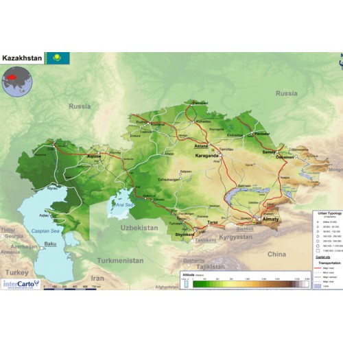 500x500 Map Of Kazakhstan Physical Version