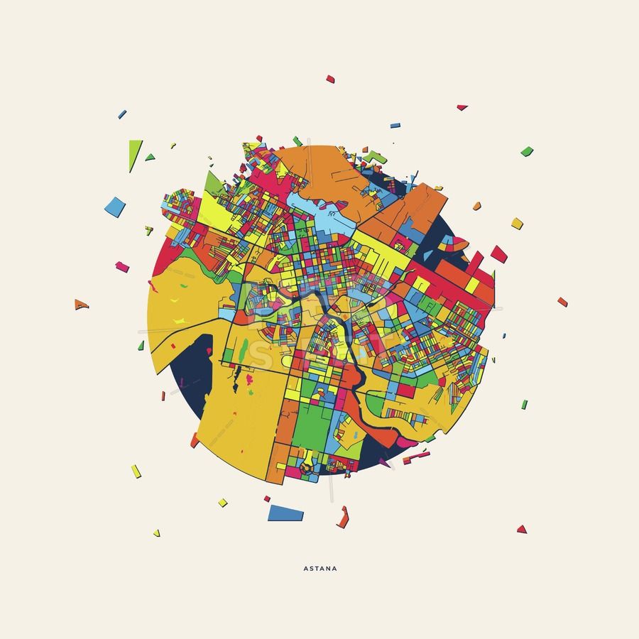900x900 Astana Kazakhstan Colorful Confetti Map Maps Vector Downloads