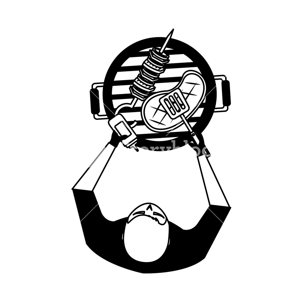 1000x1000 Man With Barbecue Grill Meat And Kebab Vector Illustration Royalty