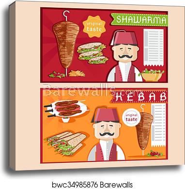 382x390 Doner Kebab Vector Illustration With Chef, Shawarma And Salad