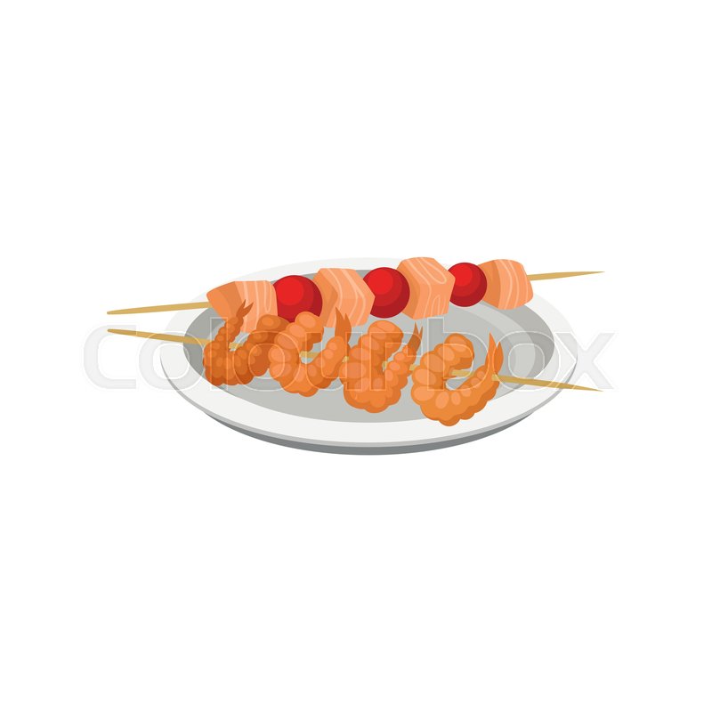 800x800 Grilled Shrimps On A Skewer And Salmon Stock Vector Colourbox