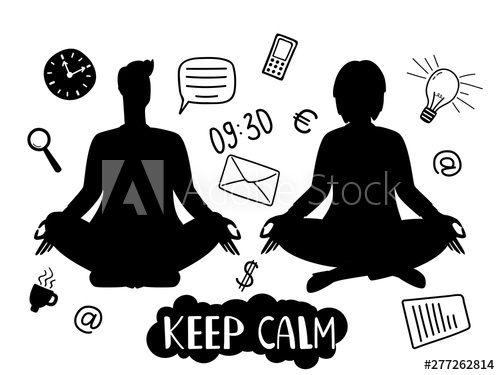 500x375 Man And Woman Silhouettes, Meditation And Keep Calm Vector Concept