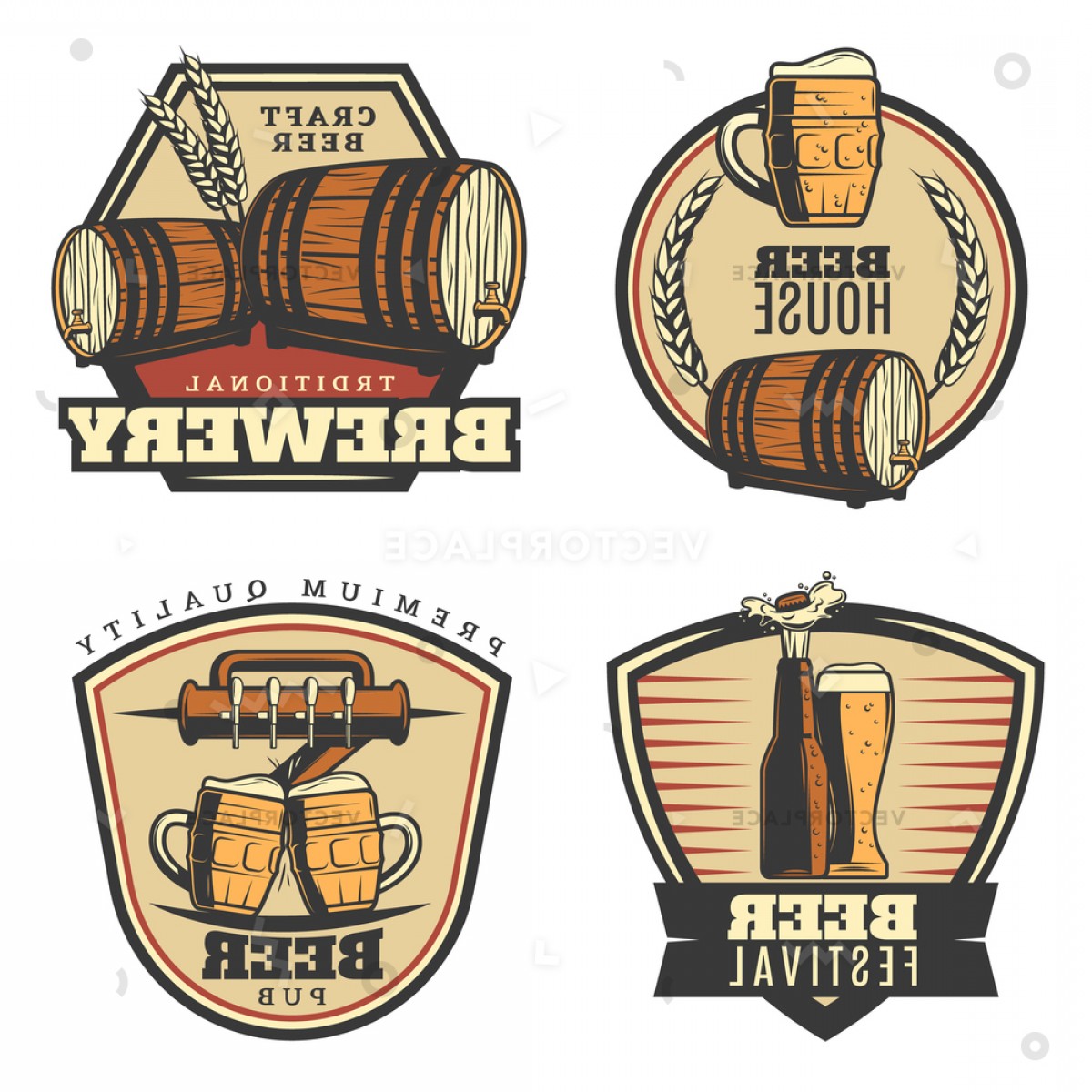 Colorful Vintage Brewing Emblems Set Beer Vector Illustration 1200x1200 Colorful Vintage Brewing Emblems Set Beer Vector Illustration