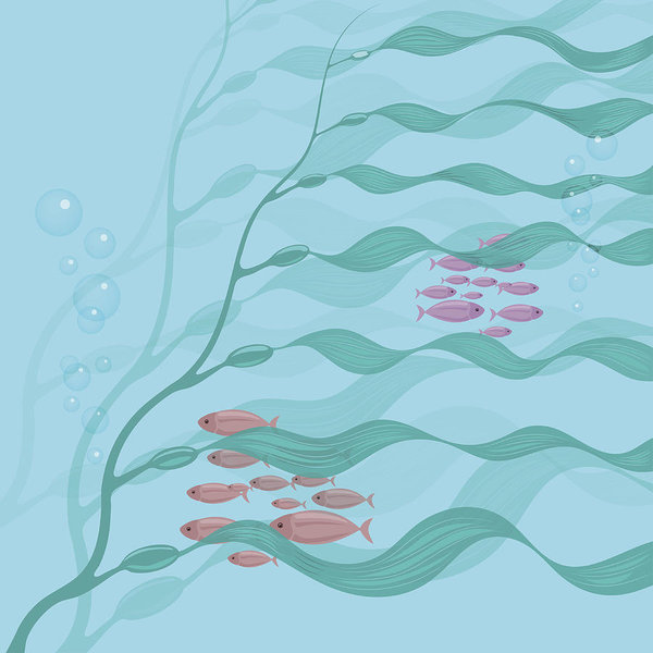 600x600 Vector Background Of Seaweed Giant Kelp Underwater Art Print