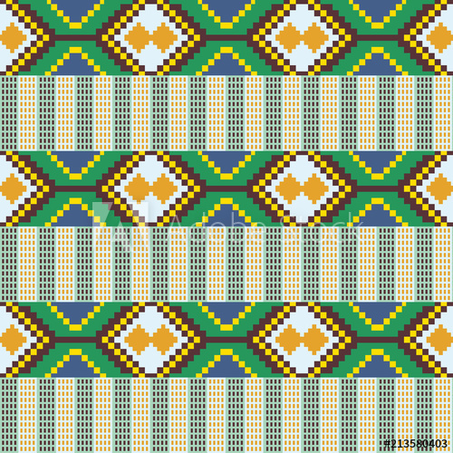 500x500 African Kente Cloth, Ethnic Fabric Seamless Geometric Pattern
