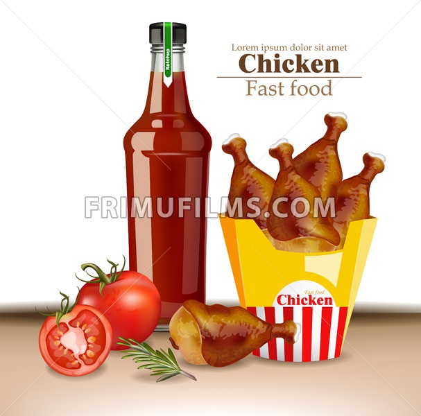 Chicken Wings And Ketchup Bottle Vector Realistic Fresh Organic 607x600 Chicken Wings And Ketchup Bottle Vector Realistic Fresh Organic