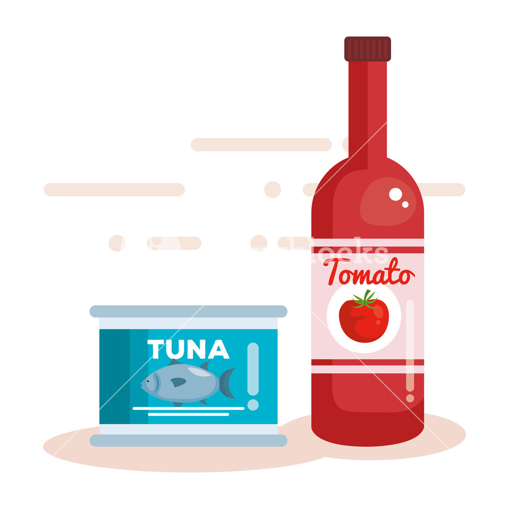 Tomato Ketchup Bottle With Tuna Can Vector Illustration Design 1000x1000 Tomato Ketchup Bottle With Tuna Can Vector Illustration Design