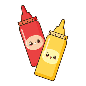 300x300 Kawaii Cartoon Mustard And Ketchup Vector Illustration Royalty