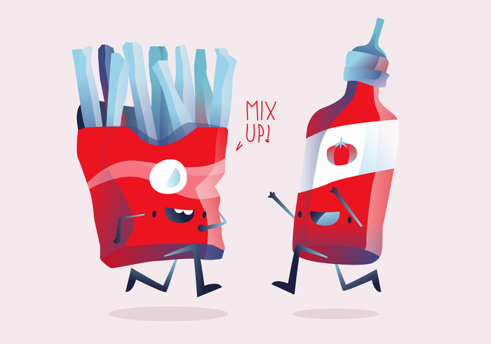 700x490 Fried Fries And Tomato Ketchup Character Vector Illustration