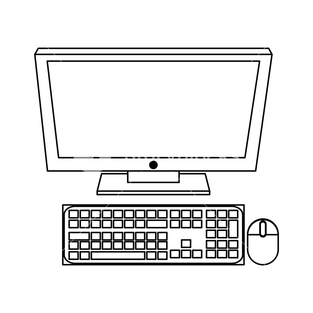 1000x1000 Desk Computer With Screen Mouse And Keyboard Vector Illustration