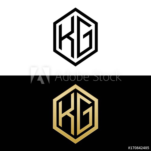 500x500 Initial Letters Logo Kg Black And Gold Monogram Hexagon Shape