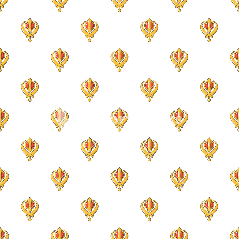 1000x1000 Khanda Symbol Sikhism Religion Pattern In Cartoon Style Seamless
