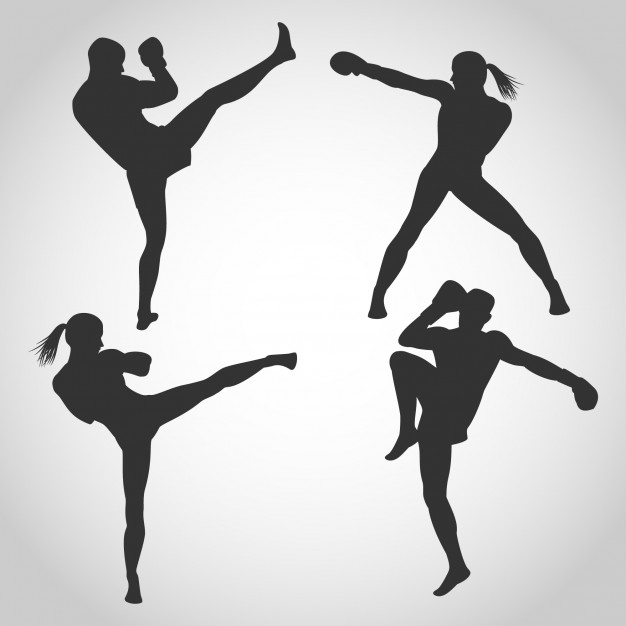 626x626 Men And Women Kickboxing Silhouette Vector Premium Download