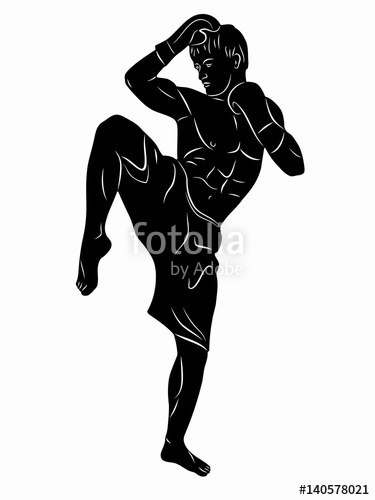 375x500 Silhouette Of A Kickboxer, Vector Draw Vector Illustration Stock
