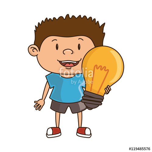 500x500 Boy Smiling Holding Light Bulb Happy Child Kid Face Cartoon Vector