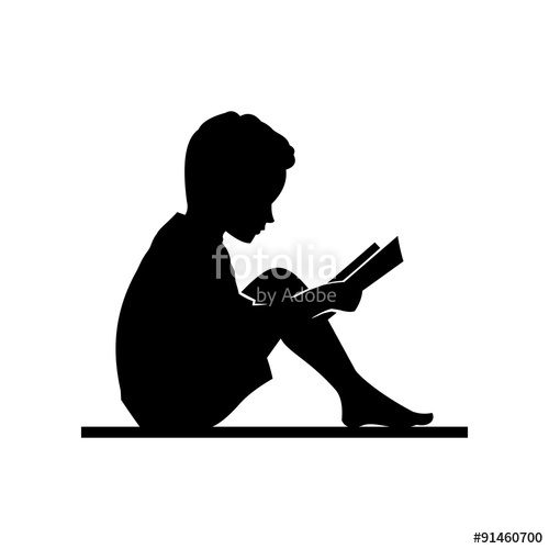 500x500 Kid Boy Child Read A Book Vector Silhouette Stock Image