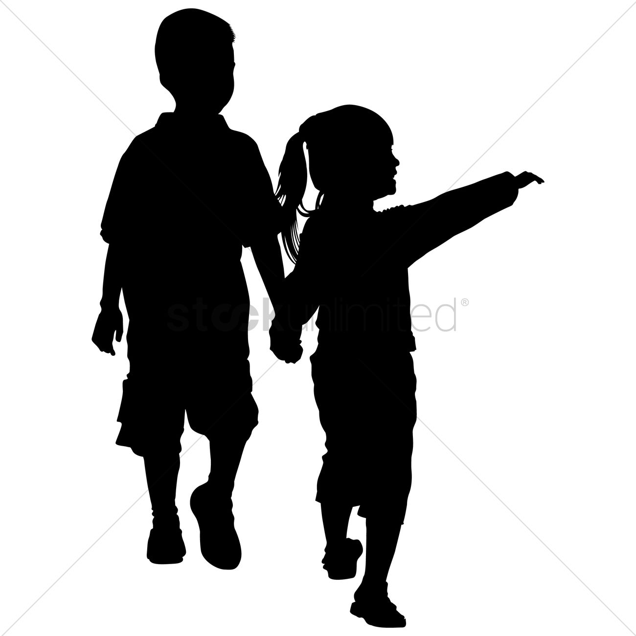1300x1300 Silhouette Of Kids Holding Hands Vector Image