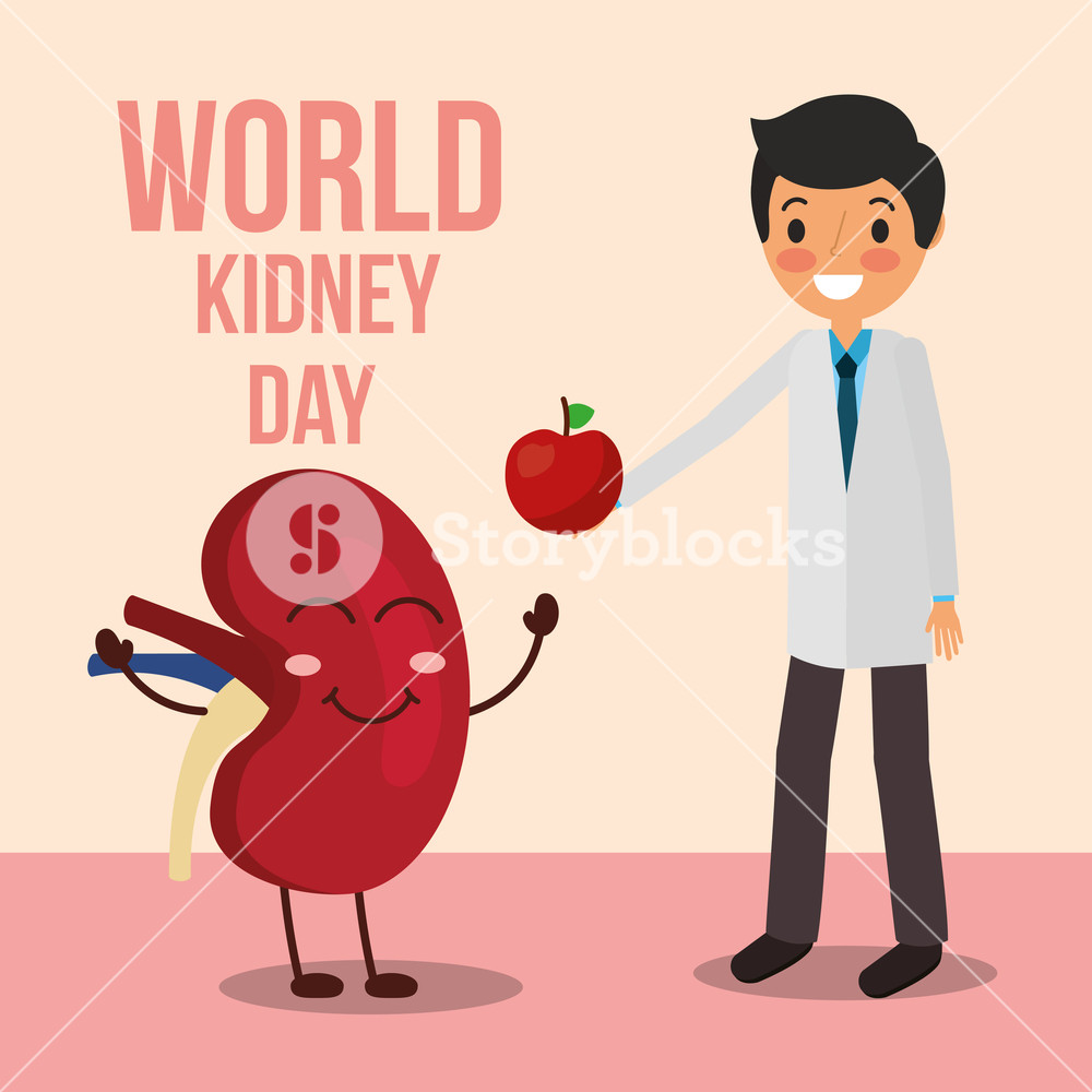 1000x1000 Doctor Giving Apple To Cartoon Kidney Vector Illustration Royalty