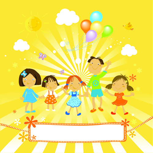 Cute Kids With Balloon Background Vector Free Vector 500x500 Cute Kids With Balloon Background Vector Free Vector