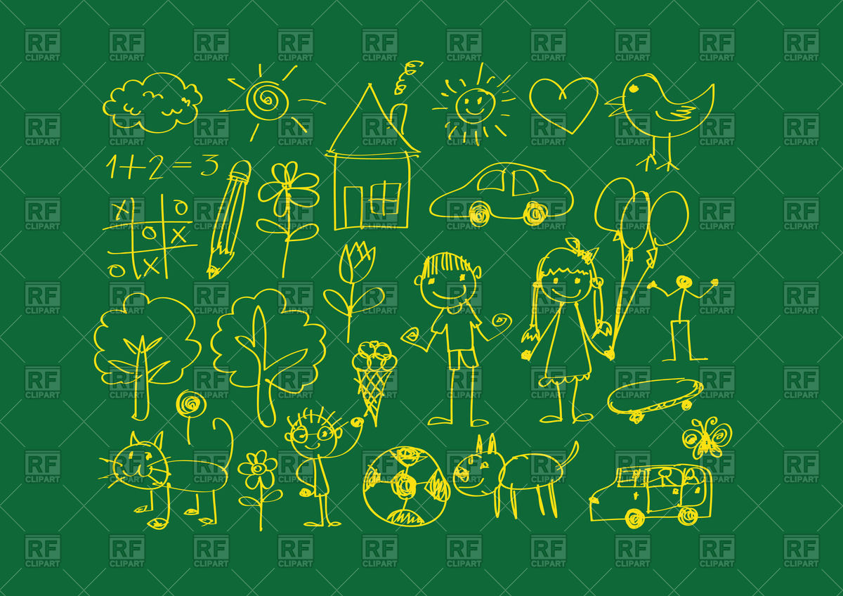 Kid's Drawing With Happy Family On Green Background Vector Image 1200x848 Kid's Drawing With Happy Family On Green Background Vector Image