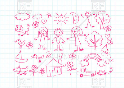 Kid's Drawing With Happy Family On Notebook Sheet Background 400x283 Kid's Drawing With Happy Family On Notebook Sheet Background