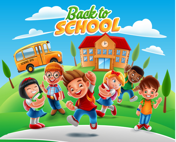 Cartoon Kids With Back To School Background Vector Free Download 600x485 Cartoon Kids With Back To School Background Vector Free Download
