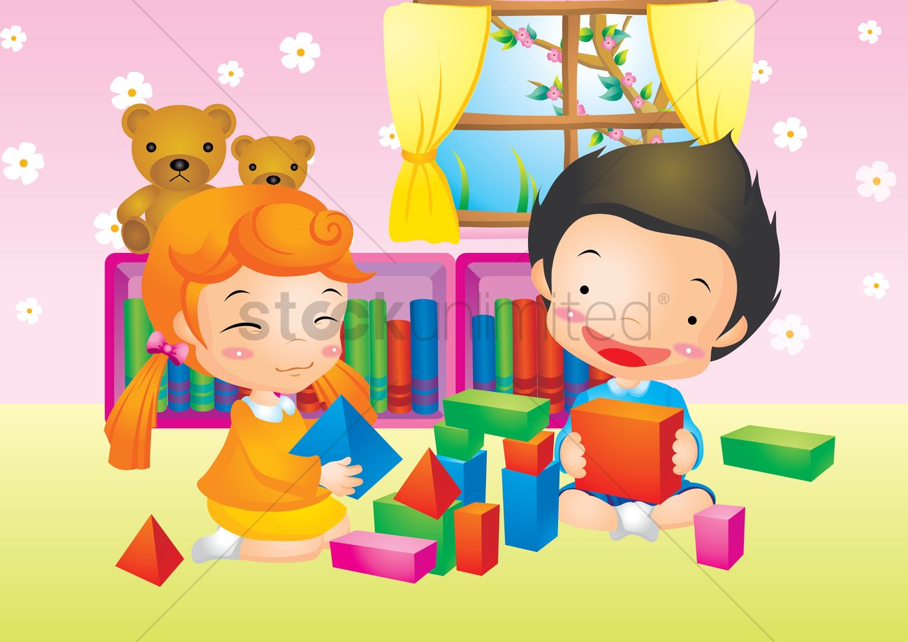 Kids Playing With Building Blocks Vector Image 1300x919 Kids Playing With Building Blocks Vector Image