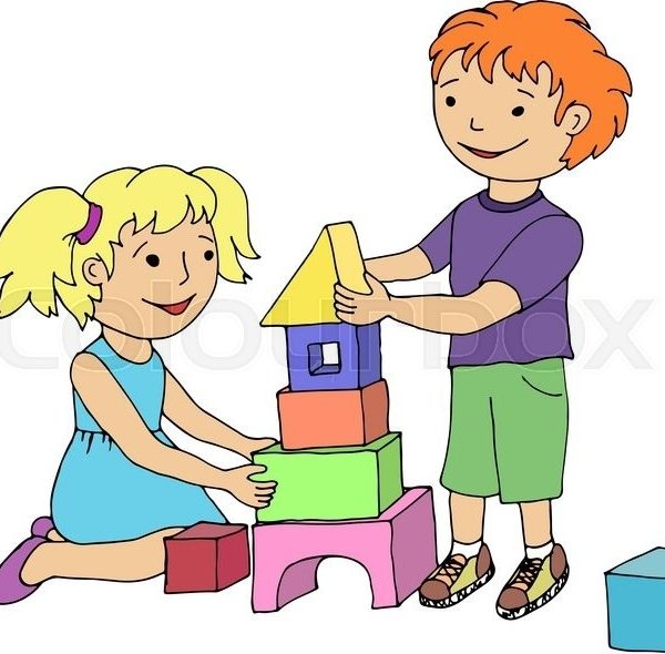 Little Girl And Boy Playing With Toy Blocks Vector Illustration 600x590 Little Girl And Boy Playing With Toy Blocks Vector Illustration