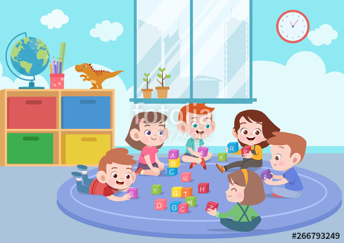 Kids Children Playing With Blocks Toys Illustration Stock Image 500x354 Kids Children Playing With Blocks Toys Illustration Stock Image