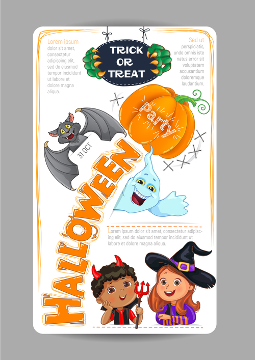 500x707 Halloween Party Design With Cute Kids Invitation Flyer Vector Free