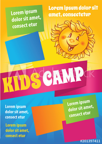355x500 Kid Sunny Template, Summer Fest Flyer, Vector Cartoon Background