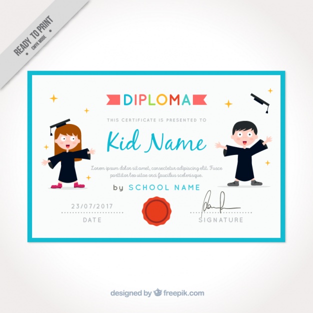 626x626 Graduation Certificate For Kids With Blue Frame Vector Free Download