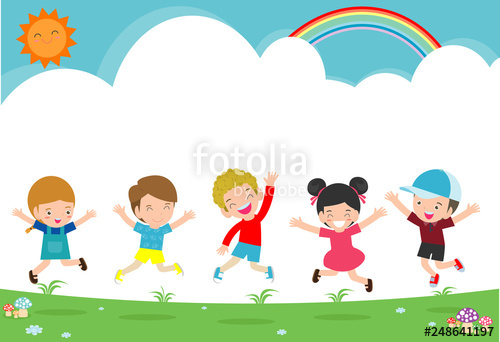 500x342 Kids Jumping On The Playground, Children Jump With Joy, Happy