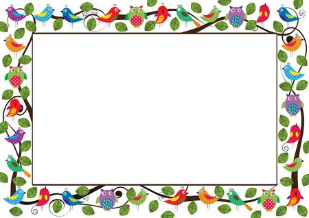 450x318 Cute Kids Frame With Colorful Birds And Leafes Royalty Free