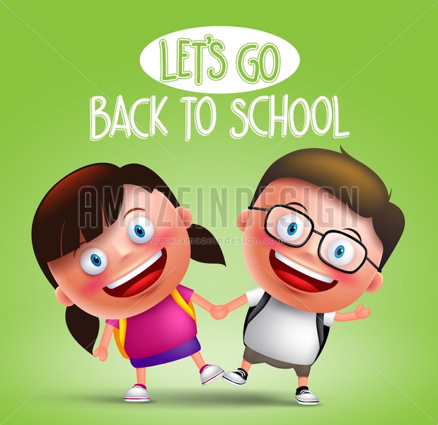 619x600 Kids Student Holding Hands Vector Characters
