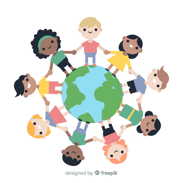 626x626 Peace Day Background With Kids Holding Hands Around Globe Vector