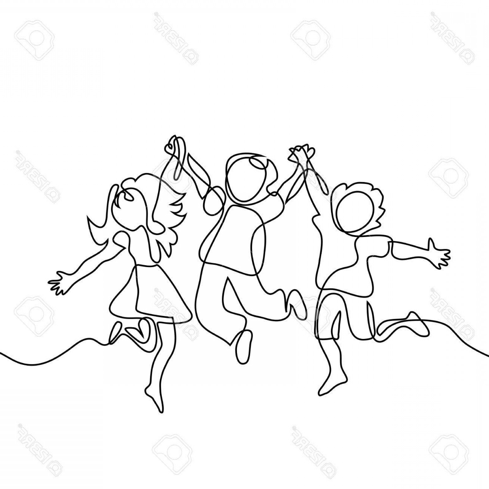 1560x1560 Photostock Vector Happy Jumping Children Holding Hands Continuous