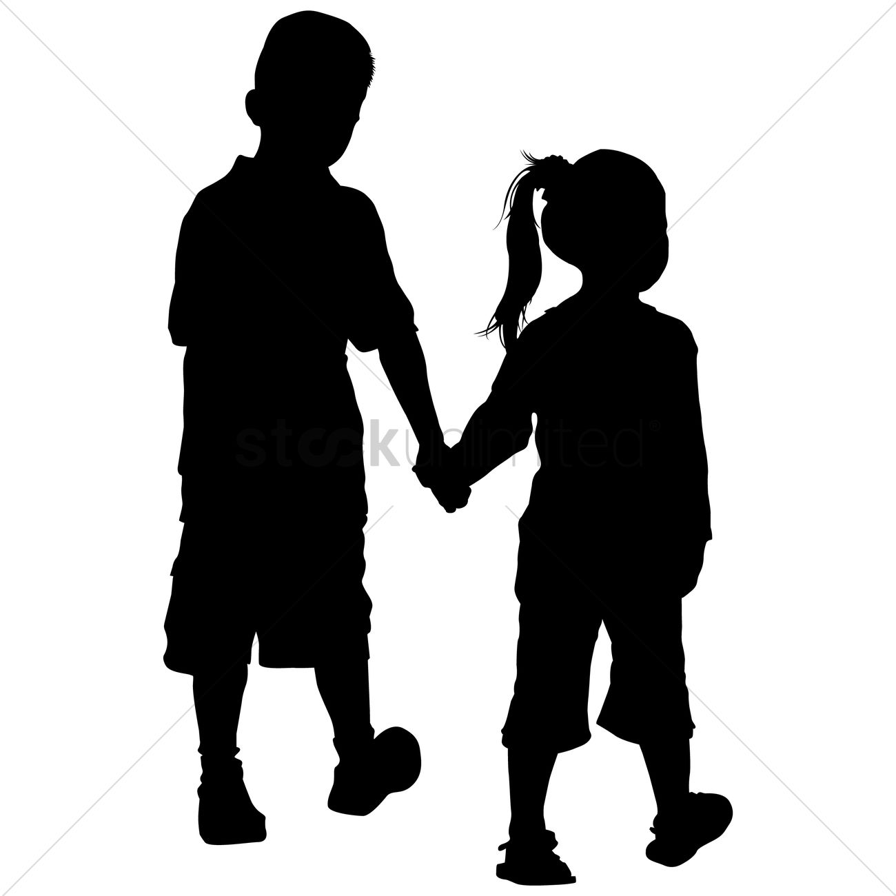 1300x1300 Silhouette Of Kids Holding Hands Vector Image