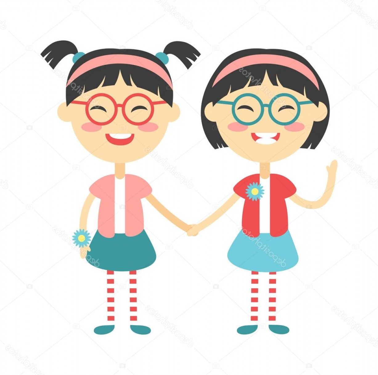 1227x1218 Stock Illustration Twins Happy Kids Holding Hands Newwaysys