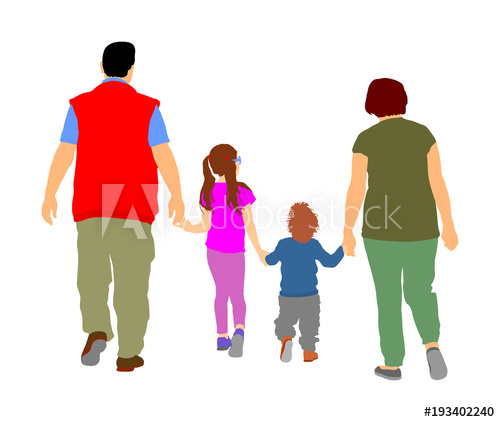 500x422 Happy Young Family Walking And Holding Hands Vector Illustration