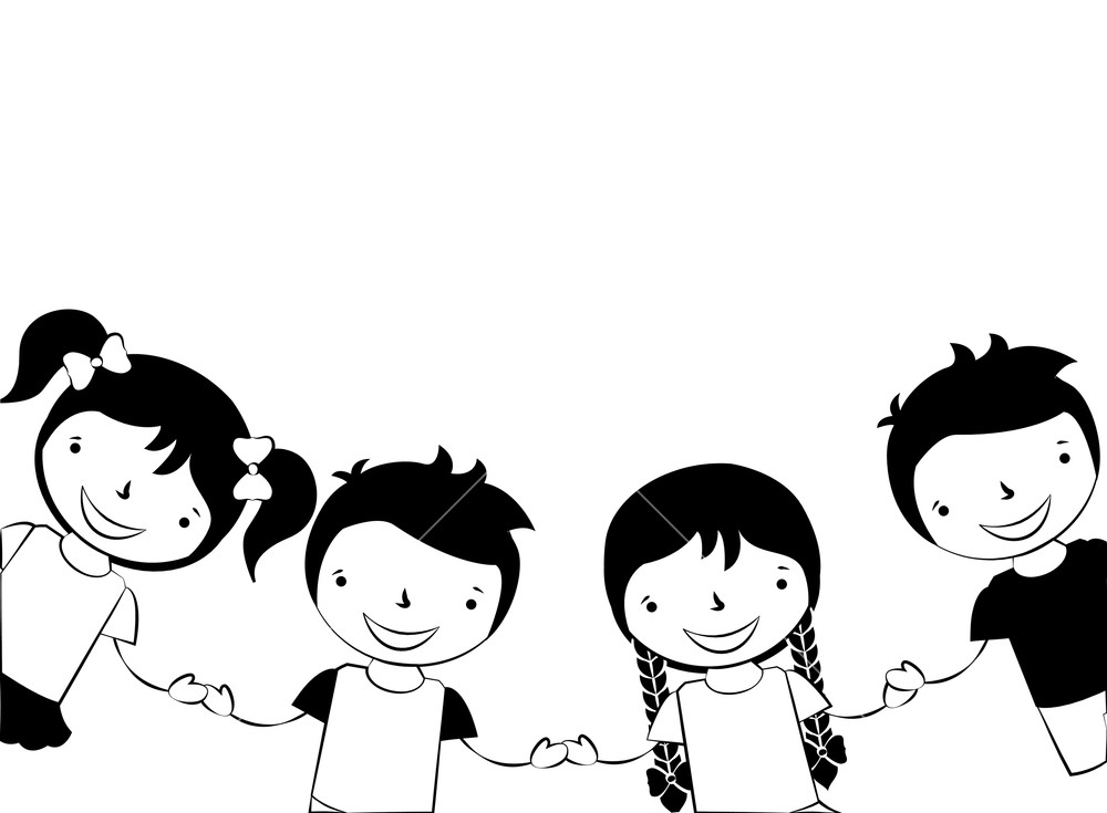 1000x735 Kids Holding Hands White Background Vector Illustration Royalty