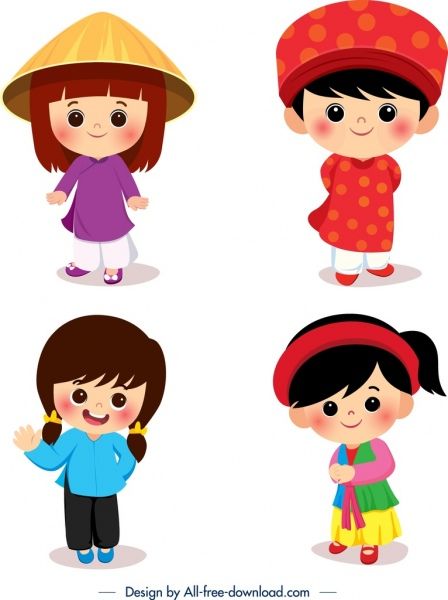 448x600 Vietnamese Traditional Costumes Templates Cute Kids Icons