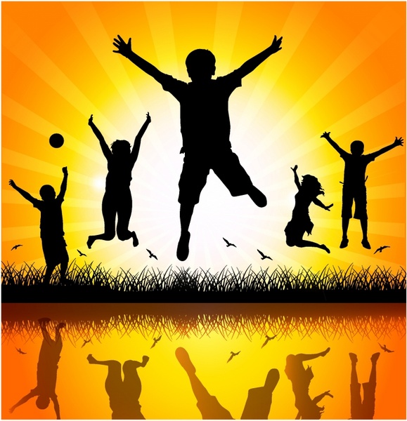 579x600 Happy Children Jumping Free Vector In Adobe Illustrator
