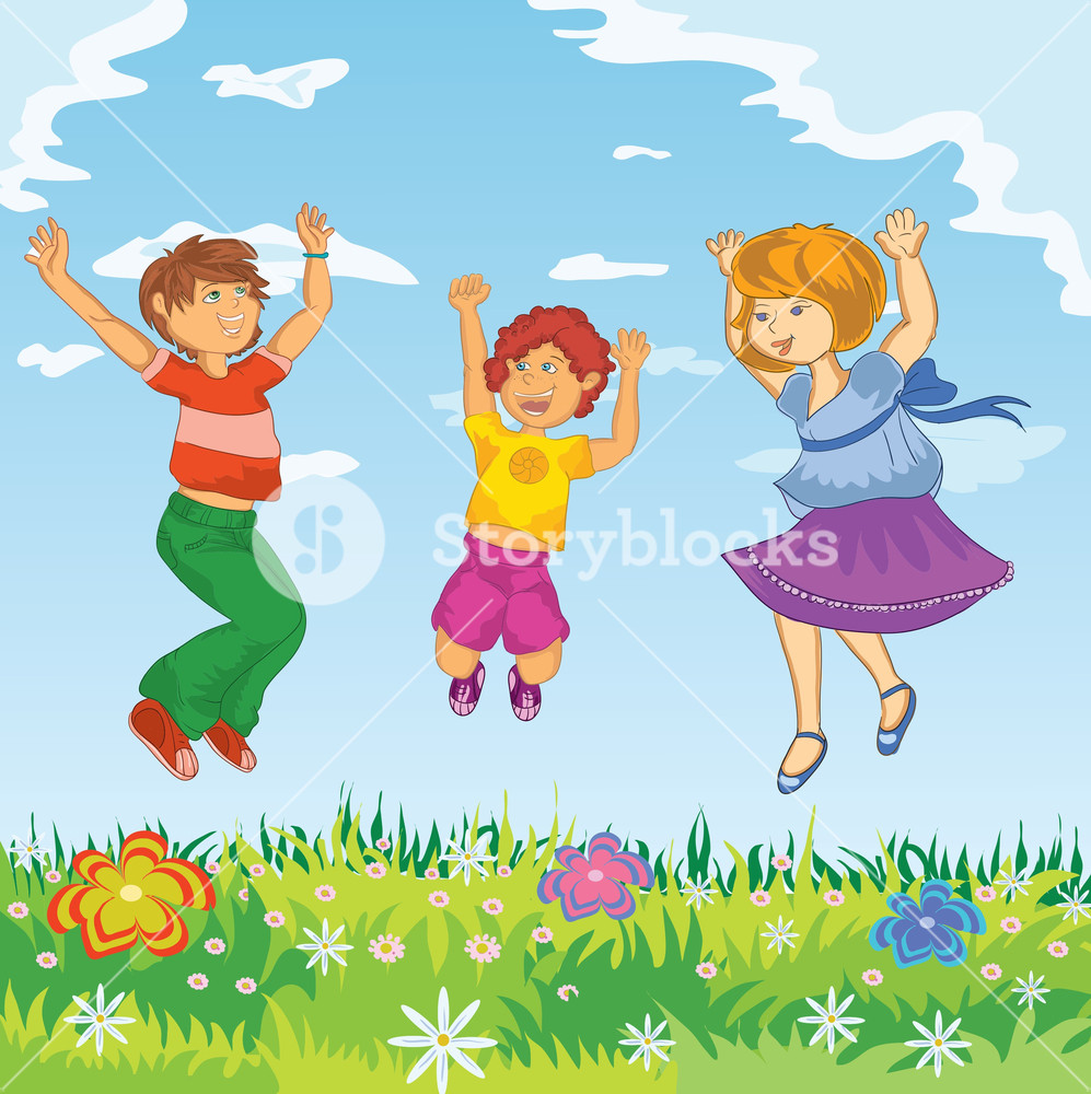 997x1000 Happy Kids Jumping Vector Illustration Royalty Free Stock Image