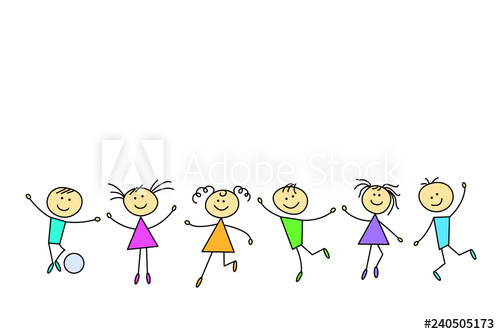 500x334 Happy Kids Playing And Jumping Vector Illustration Simple Sketch