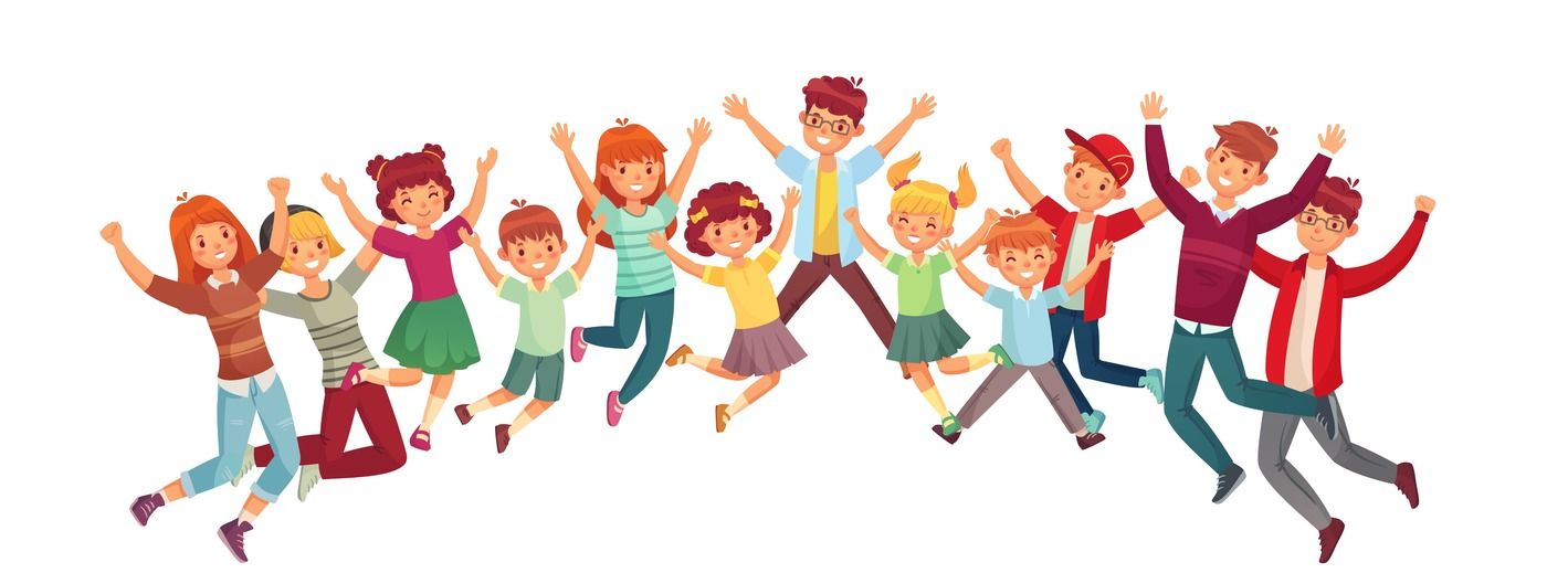 1400x519 Jumping Kids Excited Childrens Jump Vector Or Exercising Together